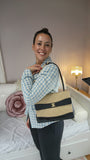 Chanel Matelasse Beige & Black Lambskin Chain Shoulder Bag - 3085