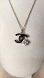 Chanel Champagne Gold Tone Necklace w/ Black CC & Camellia Pendant Necklace - 3030