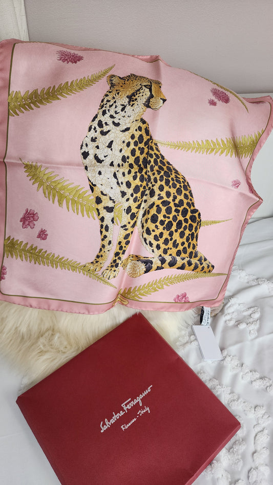 Salvatore Ferragamo 100% Silk Pink Leopard Scarf - 3040