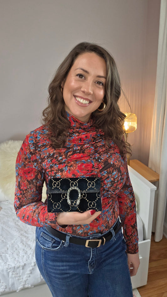 Gucci Dark Teal Velvet GG Dionysus Mini Shoulder Bag - 3144