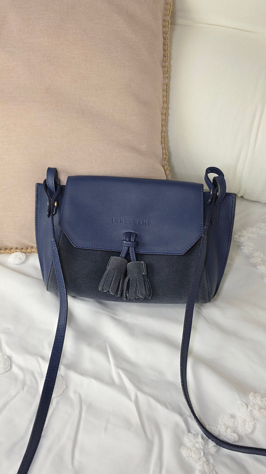 Longchamp Navy Leather/Suede Shoulder Bag - G0147