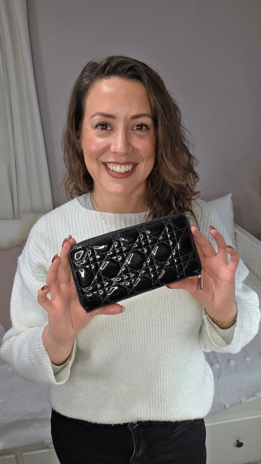 Christian Dior Black Patent Leather Canage Wallet - 3188