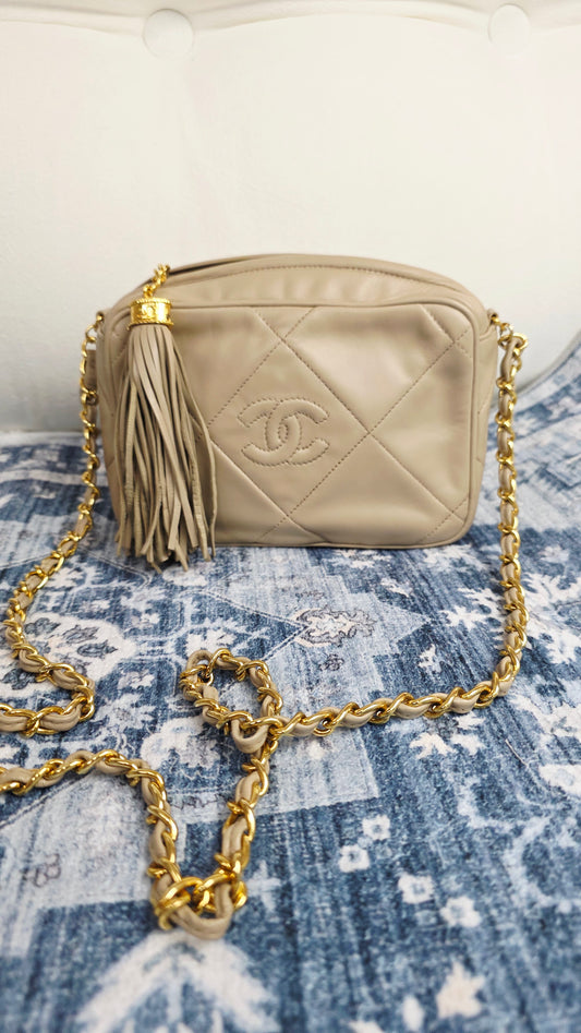 Chanel Beige Lambskin Mini Camera Bag - 3147
