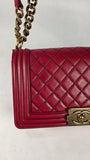 Chanel Boy Medium Red Leather Chain Shoulder Bag - 3212