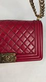 Chanel Boy Medium Red Leather Chain Shoulder Bag - 3212