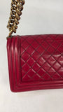 Chanel Boy Medium Red Leather Chain Shoulder Bag - 3212