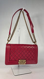 Chanel Boy Medium Red Leather Chain Shoulder Bag - 3212
