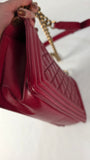 Chanel Boy Medium Red Leather Chain Shoulder Bag - 3212
