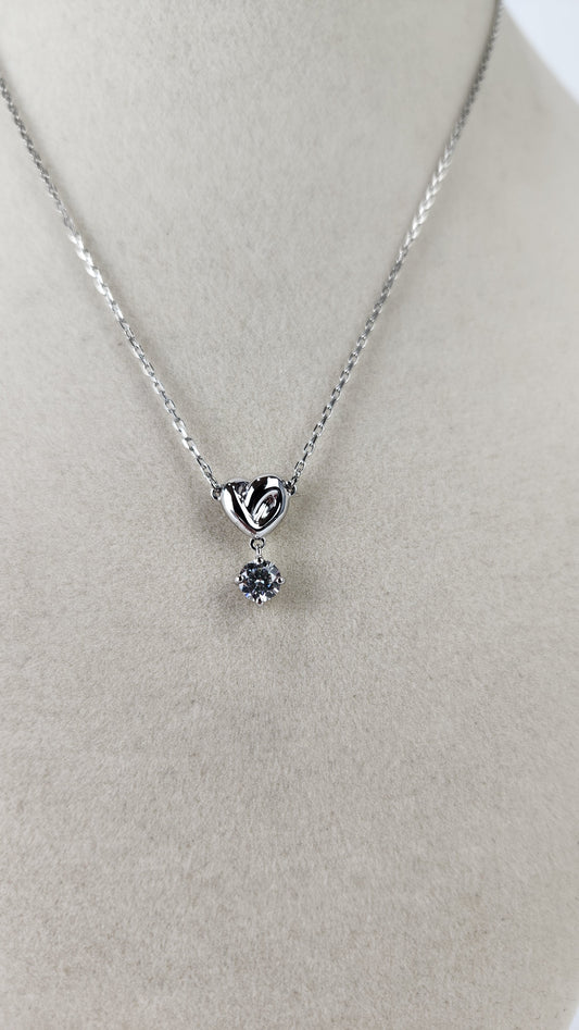 Swarovski Silver Necklace with Heart and Rhinestone Charm - 2468