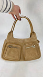 Salvatore Ferragamo Gancini Tan Suede Shoulder Bag - 3261