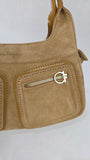 Salvatore Ferragamo Gancini Tan Suede Shoulder Bag - 3261