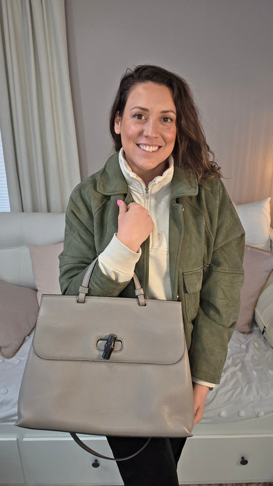 Gucci Grey Leather 2way Bag - G0301