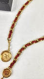Chanel Red Leather & Gold Tone Chain Metal Belt - G0288