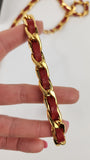 Chanel Red Leather & Gold Tone Chain Metal Belt - G0288