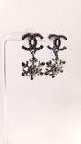 Chanel Black Rhinestone CC & Snowflake Pierced Earrings - G0308