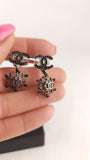 Chanel Black Rhinestone CC & Snowflake Pierced Earrings - G0308