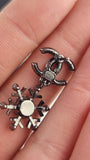 Chanel Black Rhinestone CC & Snowflake Pierced Earrings - G0308