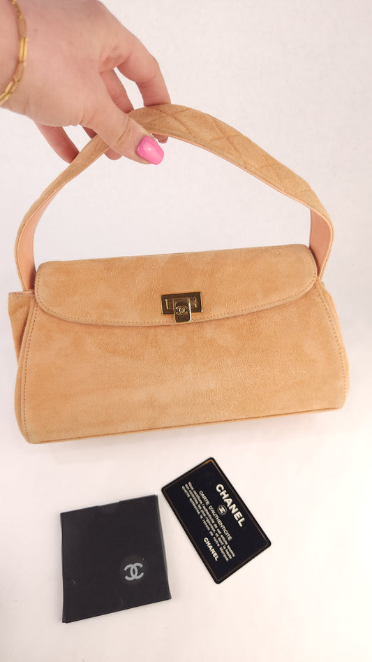Chanel Pink/Peach Suede Hand Bag - 3278