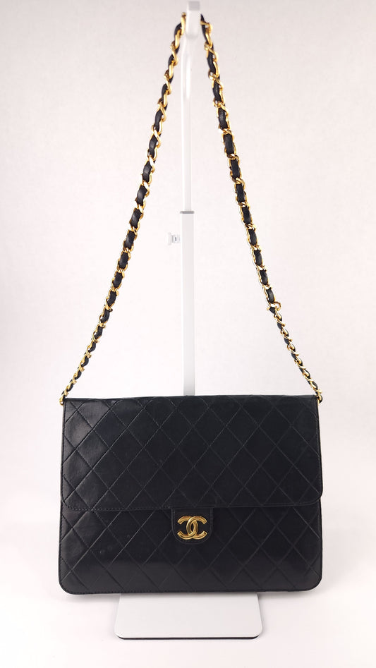 Chanel Black Lambskin Single Flap Matelasse Shoulder Bag - 3381