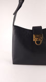 Salvatore Ferragamo Gancini Black Leather Shoulder Bag - 3373