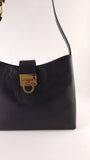 Salvatore Ferragamo Gancini Black Leather Shoulder Bag - 3373