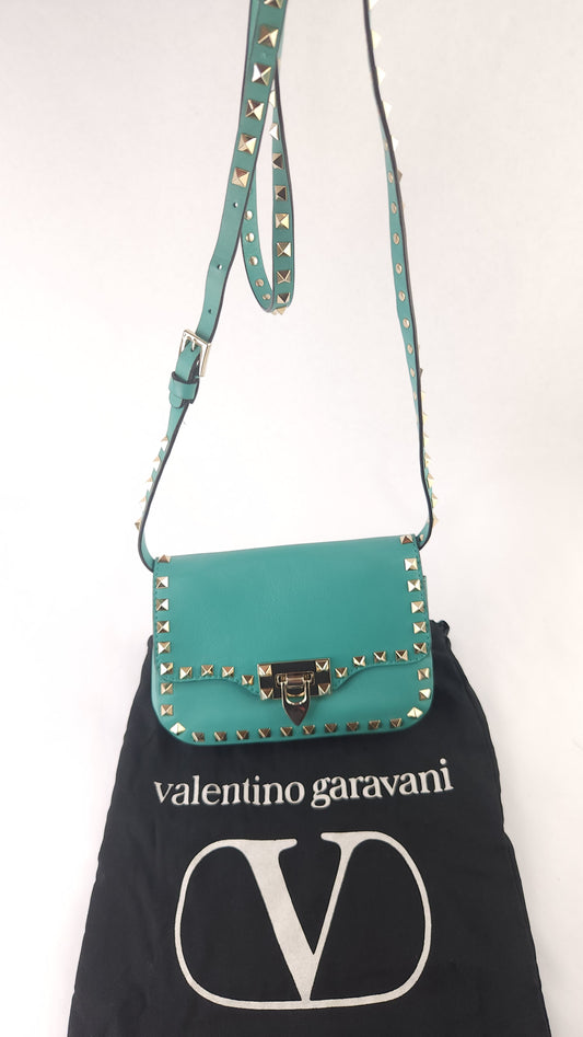Valentino Turquoise Leather Studded 2way Bag - 3389