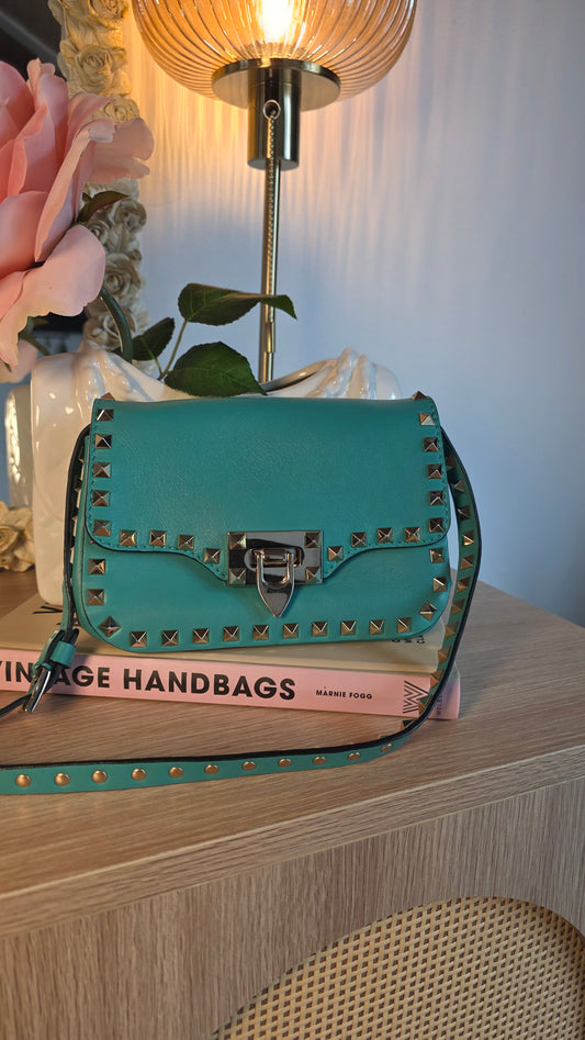 Valentino Turquoise Leather Studded 2way Bag - 3389