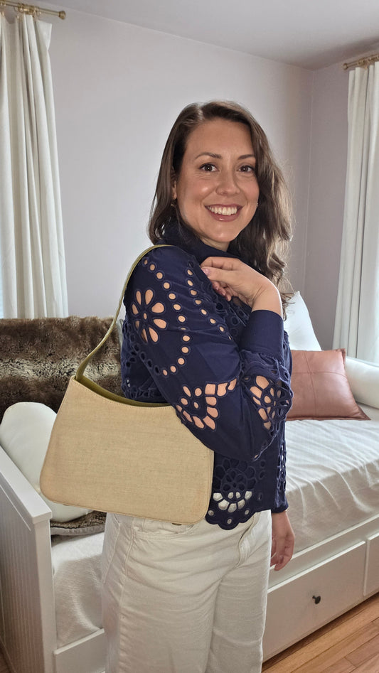 Prada Beige Canvas & Croc Embossed Leather Shoulder Bag - 3343