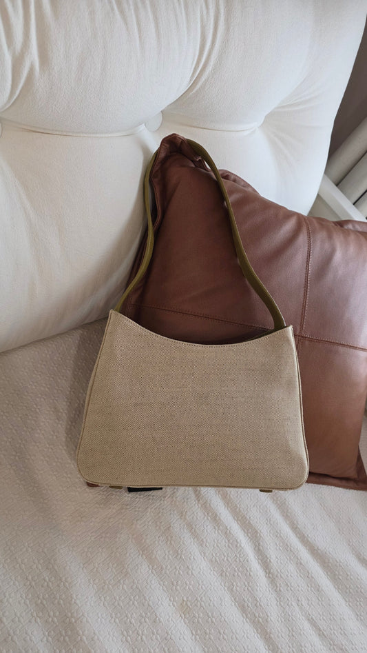 Prada Beige Canvas & Croc Embossed Leather Shoulder Bag - 3343