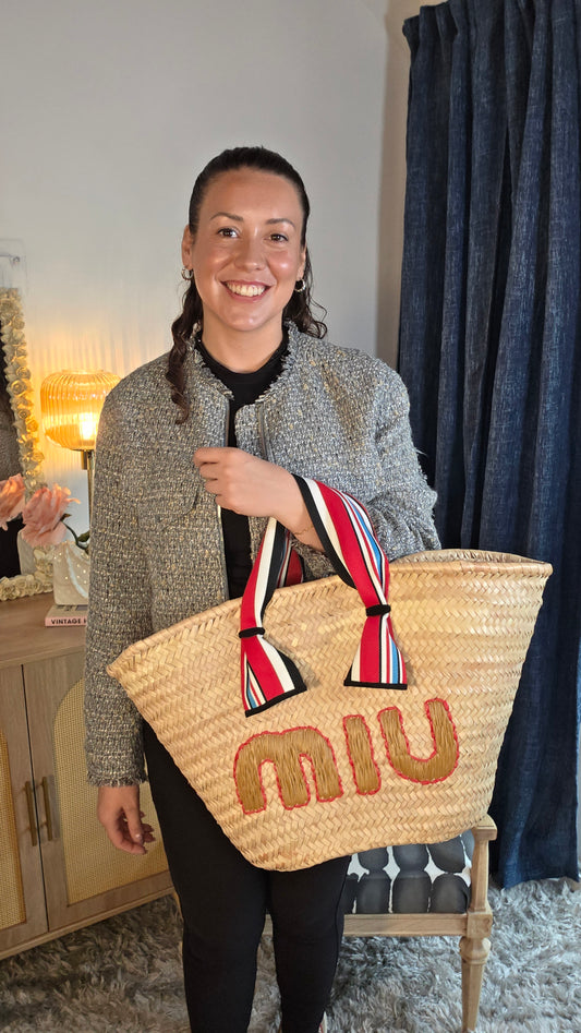 Miu Miu Beige Raffia Tote Bag - 3368