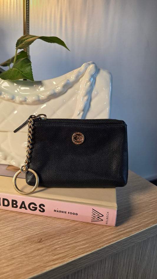 Chanel Black Textured Leather Key Cles Pouch - G0391