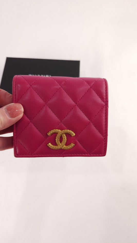 Chanel Pink Lambskin Compact Wallet - 3488