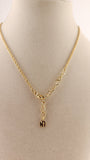 Nina Ricci Gold Tone Necklace w/ Rhinestone Circle Charm - 3021