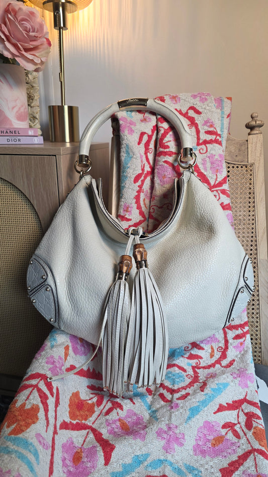 Gucci Ivory Leather Indy Babouska Hobo Bag - G0442