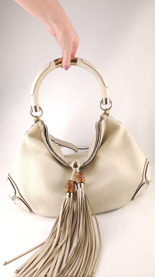Gucci Ivory Leather Indy Babouska Hobo Bag - G0442