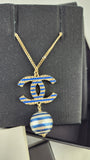 Chanel Blue and Light Gold Tone CC Pendant Necklace - 3529