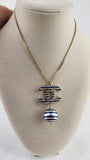 Chanel Blue and Light Gold Tone CC Pendant Necklace - 3529