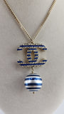 Chanel Blue and Light Gold Tone CC Pendant Necklace - 3529