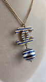 Chanel Blue and Light Gold Tone CC Pendant Necklace - 3529