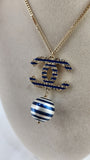 Chanel Blue and Light Gold Tone CC Pendant Necklace - 3529