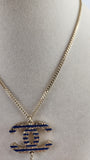 Chanel Blue and Light Gold Tone CC Pendant Necklace - 3529