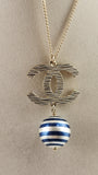 Chanel Blue and Light Gold Tone CC Pendant Necklace - 3529