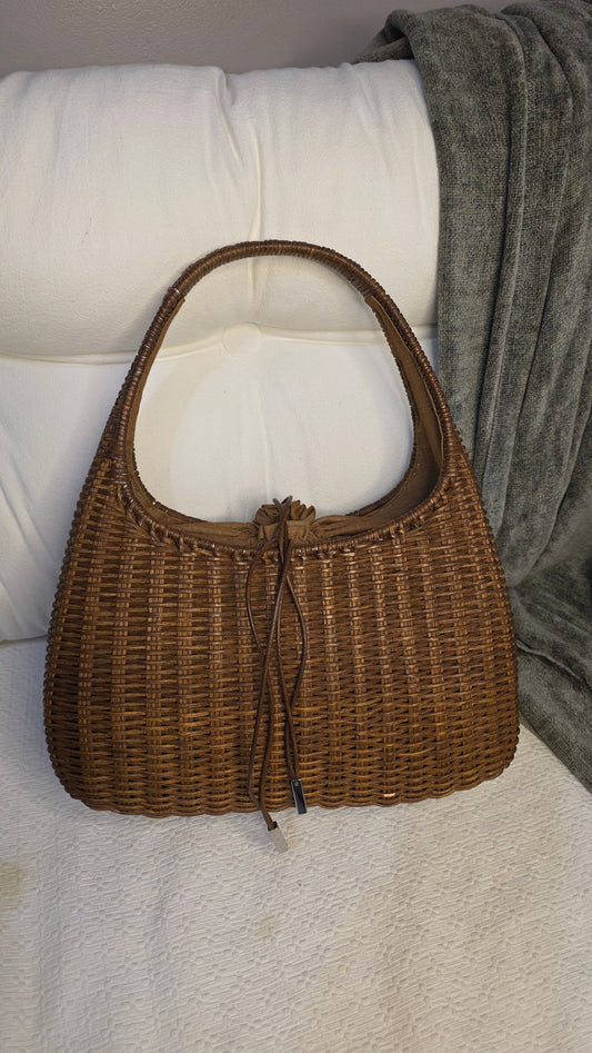 Salvatore Ferragamo Brown Rattan Shoulder Bag - 2977