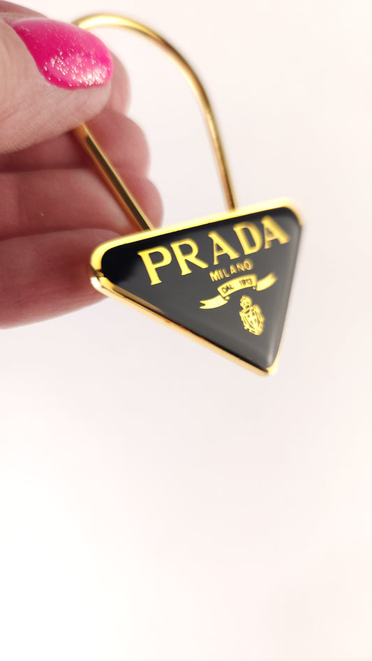 Prada Black/Gold Metal Plate Key Ring - 3584