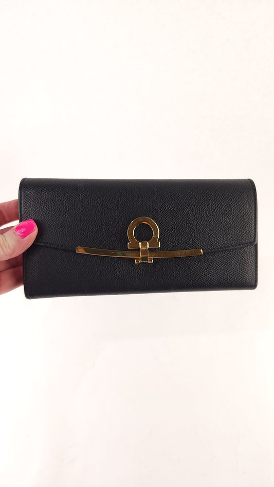 Salvatore Ferragamo Black Leather Long Wallet - 3616