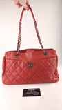 Chanel Matelasse Red Lambskin Chain Shoulder Bag - 3472