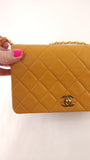 Chanel Matelasse Golden Yellow Lambskin Chain Shoulder Bag - 3489