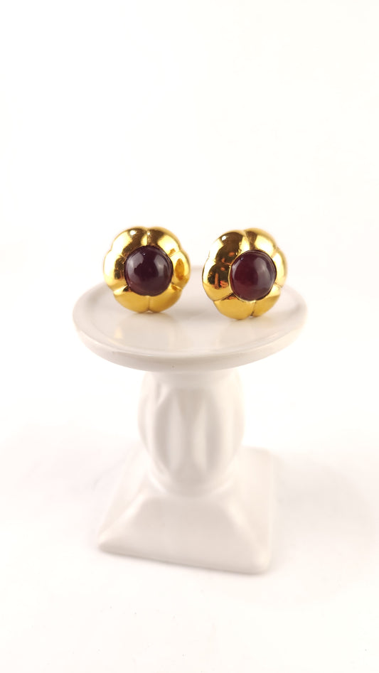 Chanel Gold and Red Glass Stone Clip-On Earrings - G0463