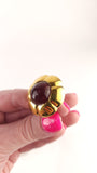 Chanel Gold and Red Glass Stone Clip-On Earrings - G0463