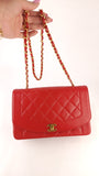 Chanel Diana 25 Red Lambskin Chain Shoulder Bag - 3497